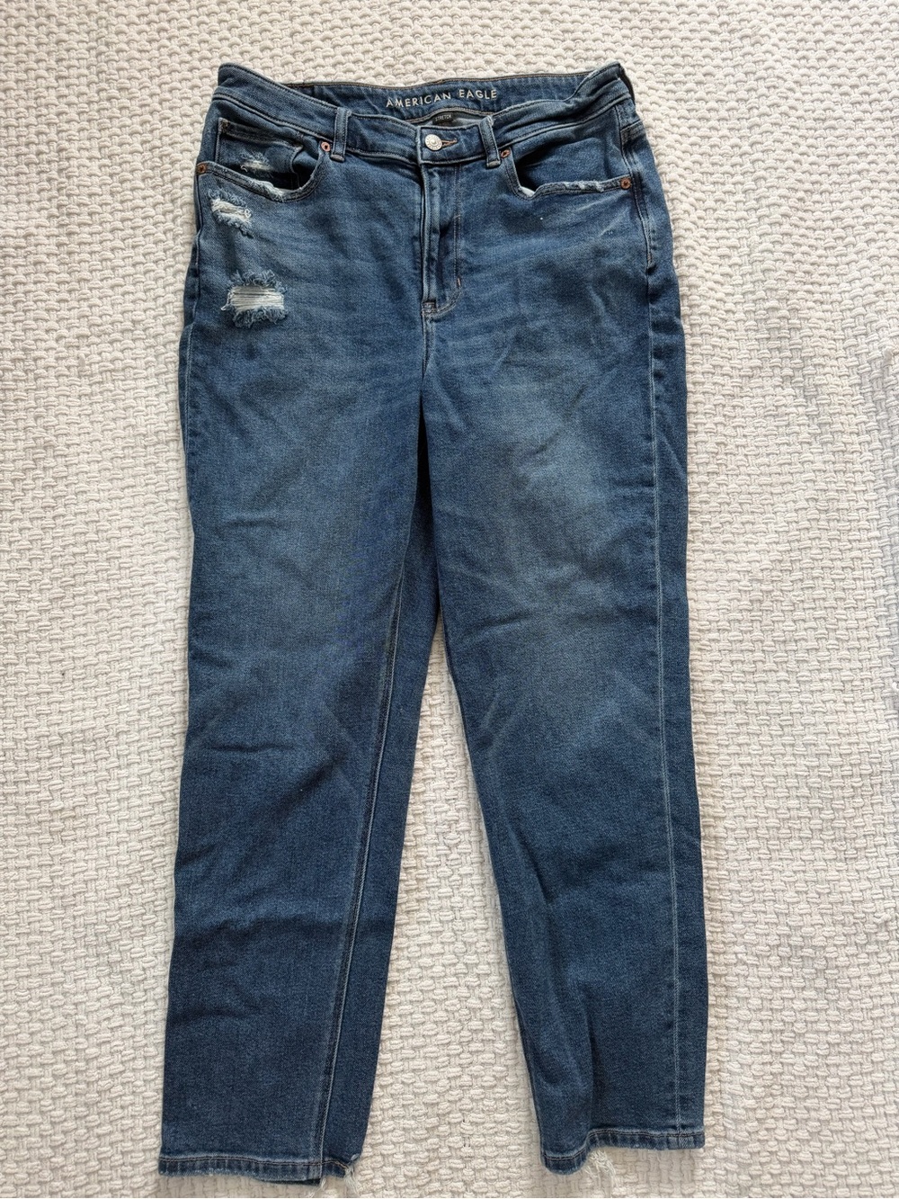 American Eagle Outfitters High-Rise Blue Distressed Stretch Jeans